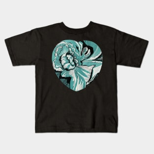 Teal Floral Heart Kids T-Shirt